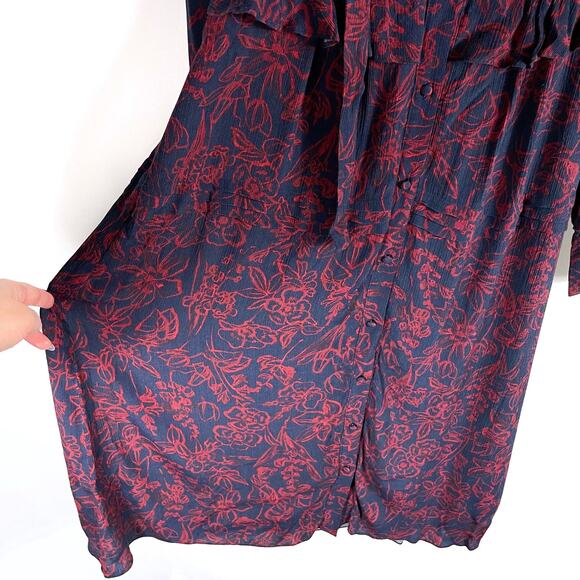 Jason Wu Print Midi Shirt Dress Blue Red Tie Neck Button Front Long Sleeve Sz 4 - Picture 7 of 13
